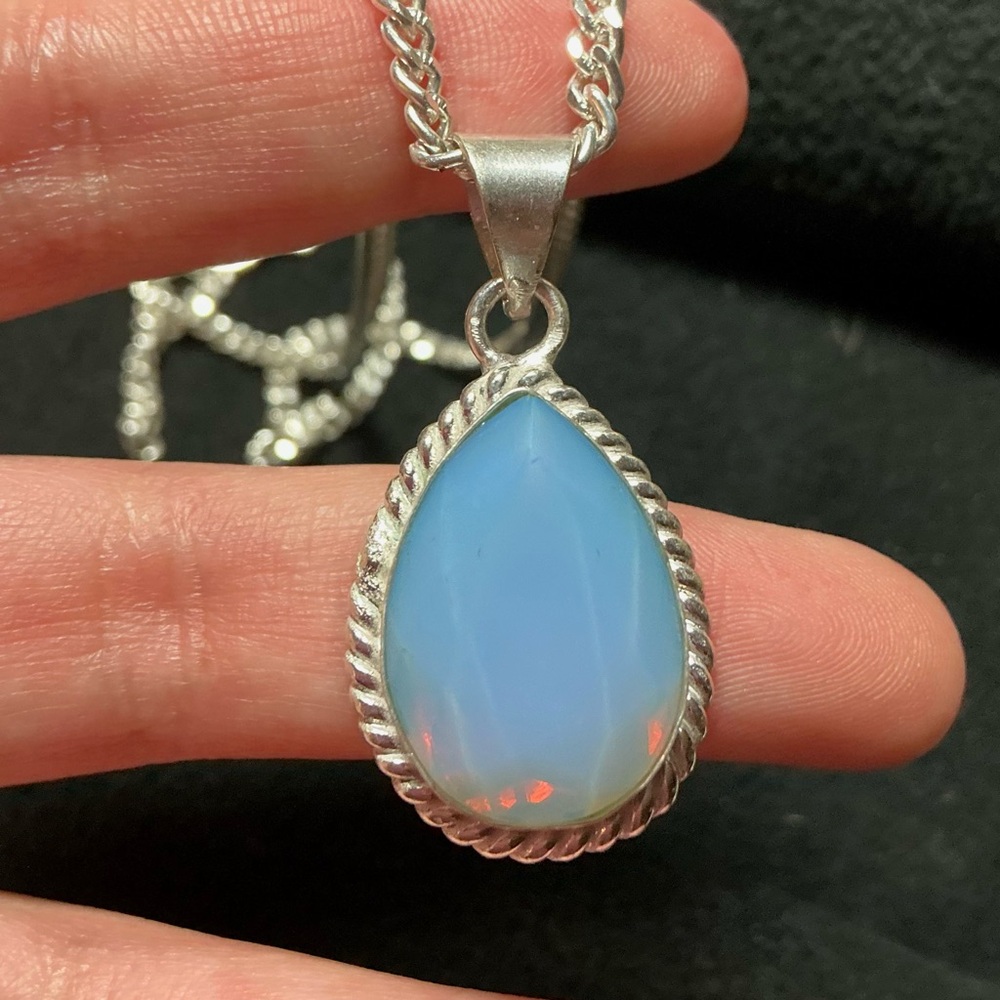 Natural Mexican Fire Opal Pendant Sky Blue Opal Gemstone 925 Sterling Silver